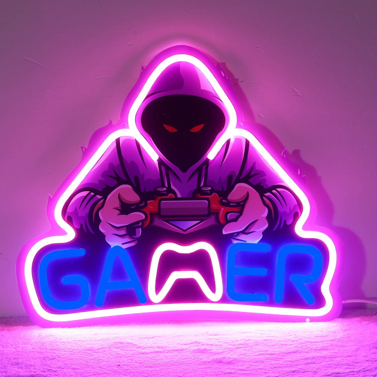 JFLLamp LED Neon Sign Gaming Theme Light Purple Blue Wall Decor USB Powered Acrylic Backboard Hanging Light for Room Setup