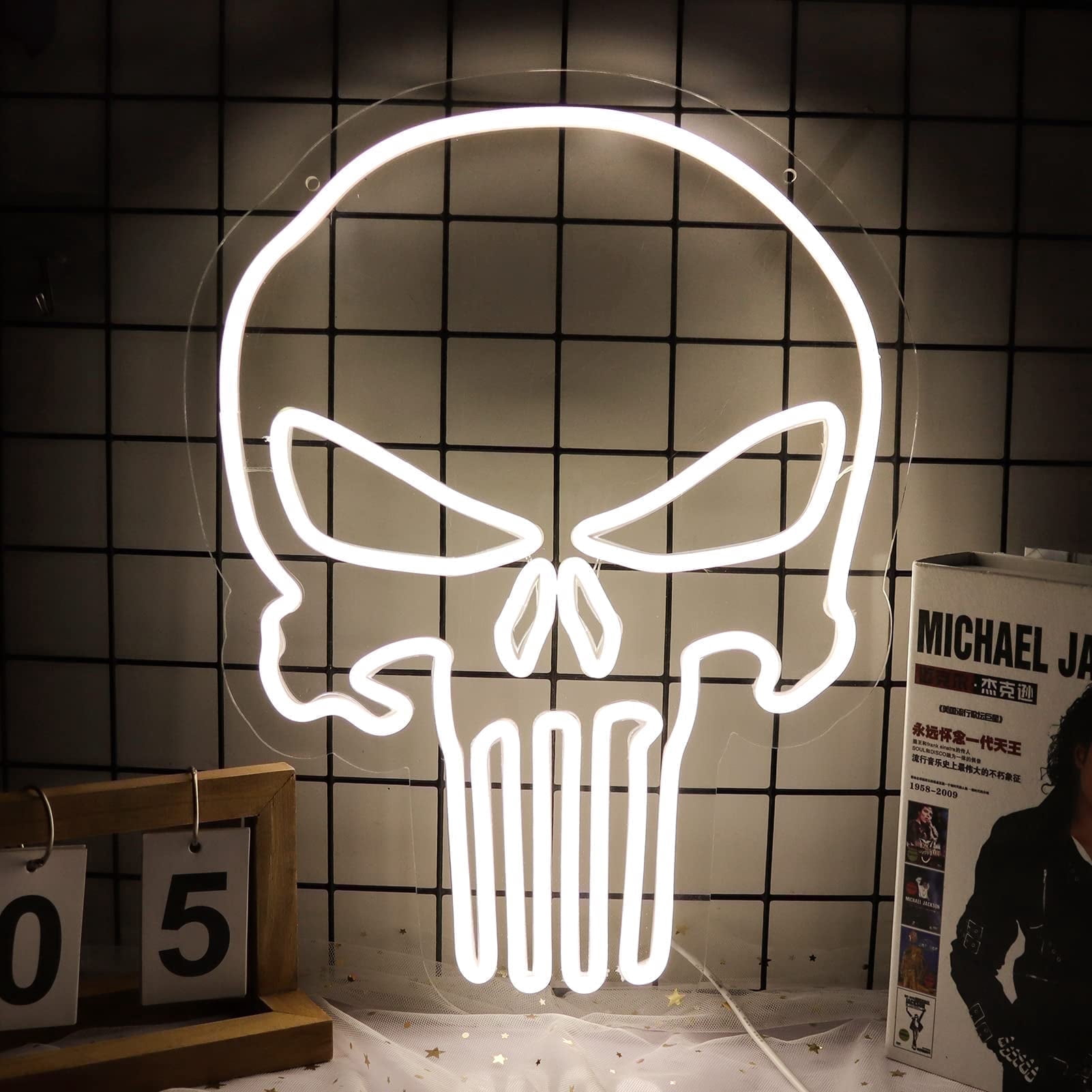 Skull Neon Sign LED Dimmable Light USB Powered Wall Decor Lamp for Gaming Room Bedroom Party Decoration