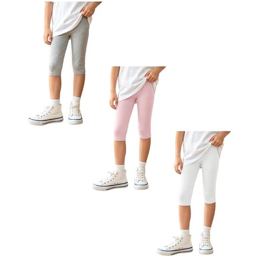 JFOPQVSM 3 Pack Cotton Cropped Leggings for Girls 3/4 Pants Basic Girls Capri Leggings (3-12Y)