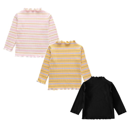 JFOPQVSM 3 Pack Toddler Girl Cute Long Sleeve Cotton Shirts Toddler Girls Fall Clothes Ribbed Tees Base Layer Tops for 1-8 Years