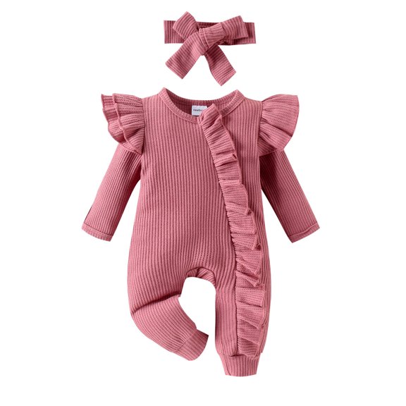 JFOPQVSM Baby Clothes: Comfortable Soft Breathable Cute Long Sleeved Bodysuit with Slanted Front Button Design and Lace Neckline