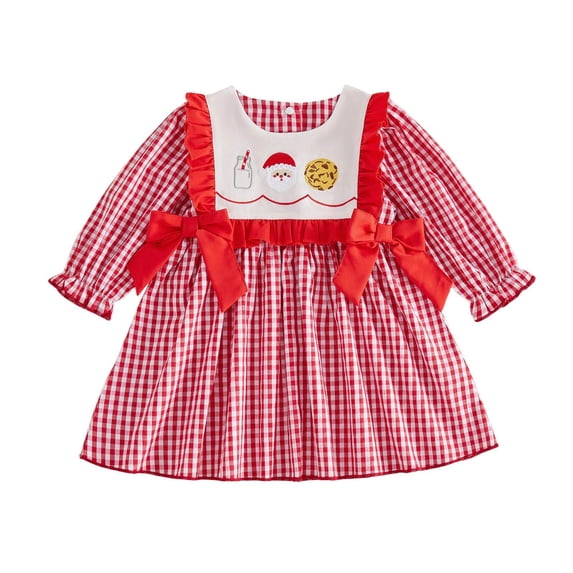 JFOPQVSM Baby Girls Christmas Comfortable and Breathable Long Sleeved Dress Cute Cartoon Print Dress