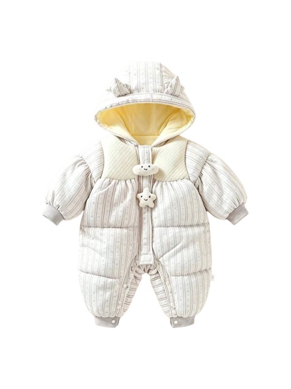 Baby Winter Hooded Padded Romper with Cute Star Cloud Decor Infant Warm Zipper Snowsuit