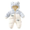 thumbnail image 1 of JFOPQVSM Baby Winter Snowsuit Bear Ear Hooded Padded Romper Fleece Lined Color Block Zipper Jumpsuit Infant Cold Weather Outfit, 1 of 7