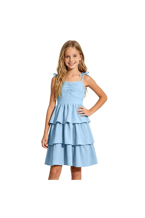 JFOPQVSM Big Girl Dress Sleeveless Tiered Floral Strap Dresses Toddler Summer Dress Clothes for Teenager (5-14Y)