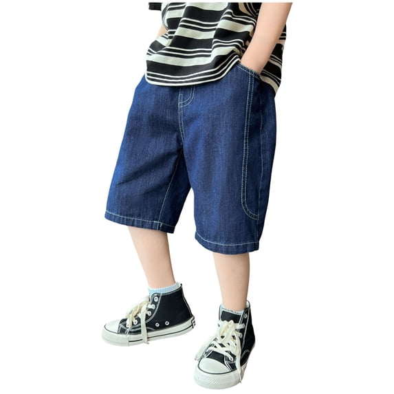 JFOPQVSM Boy's Jean Shorts Baggy Elastic Waist Distressed Denim Shorts Ripped Frayed Hem Fashion Casual Summer Jorts (1-8Y)