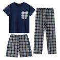 thumbnail image 1 of JFOPQVSM Boys Comfortable and Breathable Short Sleeved Home Clothes Fashionable Checkered Prints Homewear Three Piece Set, 1 of 8
