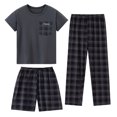 thumbnail image 1 of JFOPQVSM Boys Comfortable and Breathable Short Sleeved Home Clothes Fashionable Checkered Prints Homewear Three Piece Set, 1 of 3