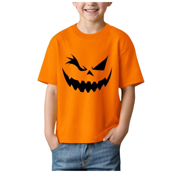 JFOPQVSM Boys Halloween Short Sleeve Shirt Pumpkin Face Tee Top 1-14T Graphic T-Shirt for Halloween Party,Trick or Treat