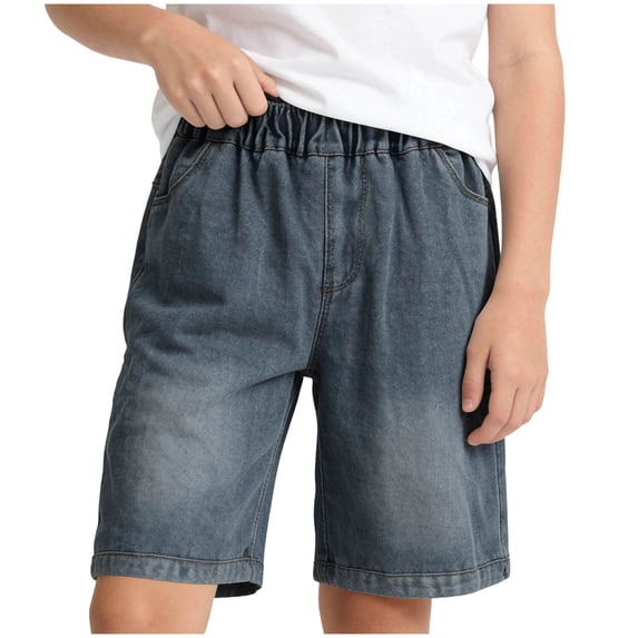 JFOPQVSM Boys Slim Fit Short Jeans with Elastic Waistband Children Summer Streetwear