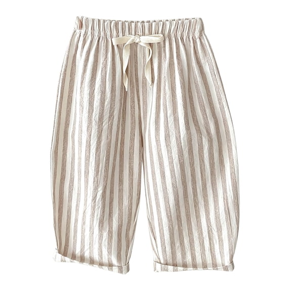 JFOPQVSM Classic Casual Pants for Boys Thin Cotton Stripe Elastics Waist Spring Summer Trousers Toddler Long Pants (0-8Y)