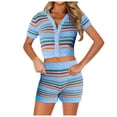 thumbnail image 1 of JFOPQVSM Crochet Sets Two Piece Women Summer Causal Knit Short Sleeve Button Down Shirt and Shorts Matching Set Jumpsuit, 1 of 5