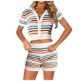 thumbnail image 1 of JFOPQVSM Crochet Sets Two Piece Women Summer Causal Knit Short Sleeve Button Down Shirt and Shorts Matching Set Jumpsuit, 1 of 5