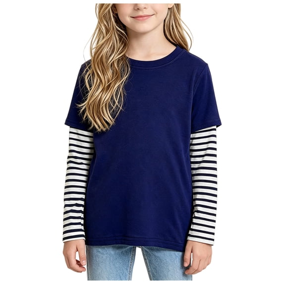 JFOPQVSM Fake-Two Piece Patchwork Long Sleeve Basic Tees Girls Boys Long Sleeve Baseball Raglan T-Shirt Cotton Baby,Toddler