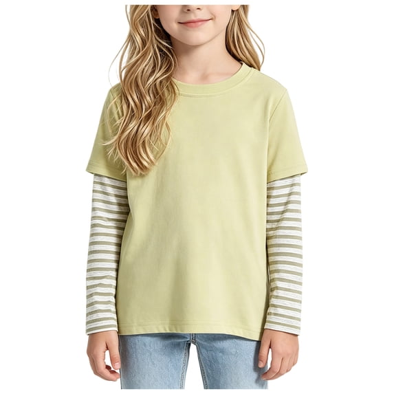 JFOPQVSM Fake-Two Piece Patchwork Long Sleeve Basic Tees Girls Boys Long Sleeve Baseball Raglan T-Shirt Cotton Baby,Toddler