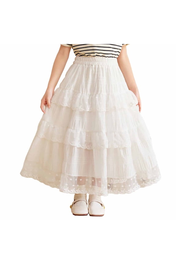 Girls Casual High Waist Ruffle Hem Midi Skirt Kids A Line Skirts Boho Floral Print Ruffle Flowy Long Maxi Skirt (1-14Y)