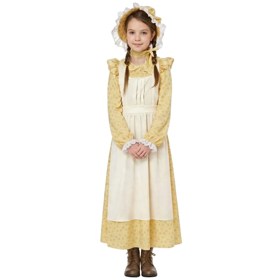 JFOPQVSM Girls' Outfit Sets 3PCS Prairie Girls Dress with Apron and Hat for Toddler 4-8 Years