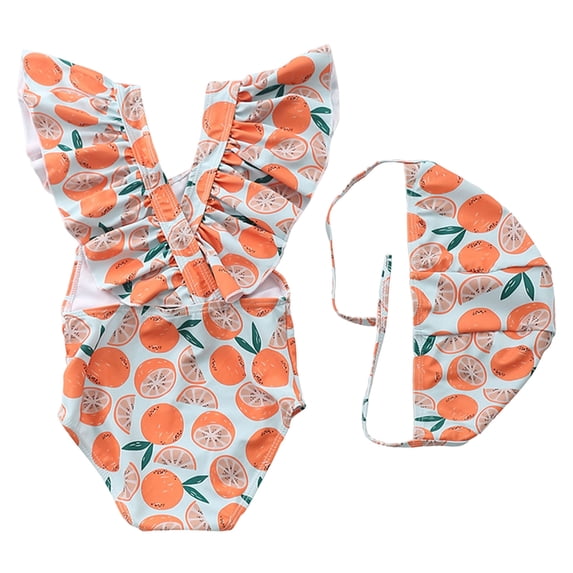 JFOPQVSM Girls Swimsuit Toddler Girls Monokini Swimsuit with Swim Cap Set Beach Swimwear
