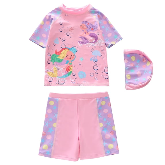 JFOPQVSM Girls Swimsuit Two Piece Swimsuit Short Sleeved Shorts Medium and Large Childrens Swimsuit