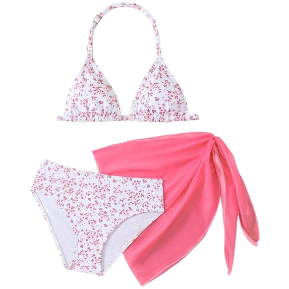 JFOPQVSM Girls Two Piece Swimsuit Fashionable Bikini Swimsuit Three Piece Fashionable Printed Swimming Swimsuit Set