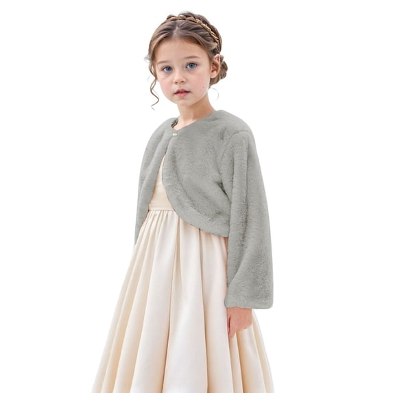 JFOPQVSM Girls White Winter Shawl Wrap Kids Dress Cover Up Long Sleeve for Party Wedding Dress (1-12Y)