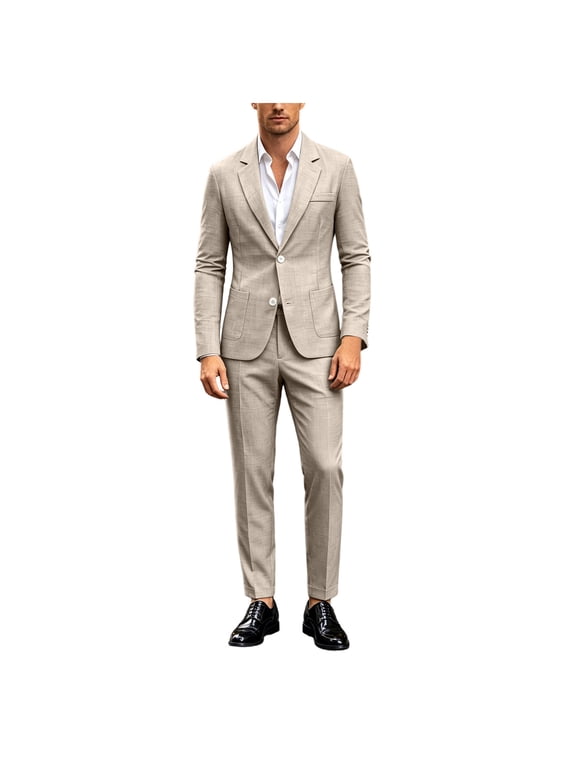 Men's 2 Piece Linen Suits Casual Lightweight Jackets and Pants for Wedding Business Prom Summer 2 Piece Outfits for Men 2026