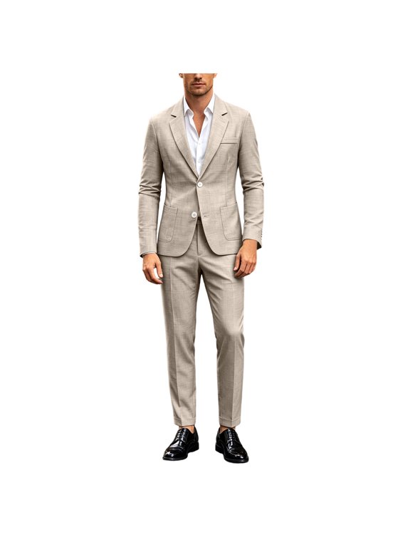 Men's 2 Piece Linen Suits Casual Lightweight Jackets and Pants for Wedding Business Prom Summer Casual Outfits for Men