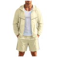 thumbnail image 1 of JFOPQVSM Men’s Tracksuit Sweatsuits Full Zip Long Sleeve Hooded Jacket and Shorts Athletic Casual Workout 2 Piece Set Two Piece Vacation Outfits for Men, 1 of 4
