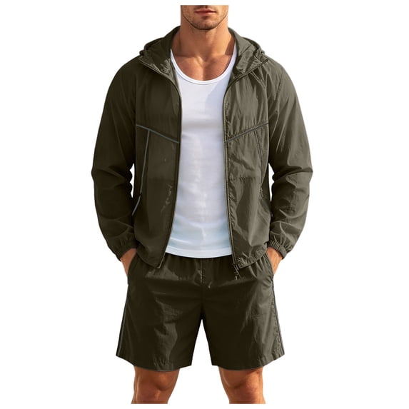 JFOPQVSM Men’s Tracksuit Sweatsuits Full Zip Long Sleeve Hooded Jacket and Shorts Athletic Casual Workout 2 Piece Set Men Set