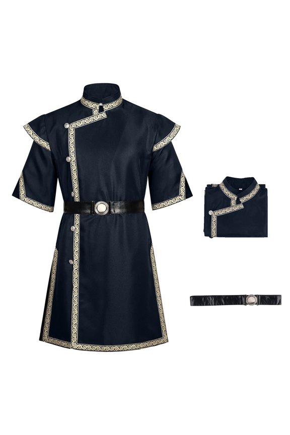 Mens Medieval Robe Costume Tunic Cosplay Tops Jacket Surcoat with Belt Mens Two Piece Outfits