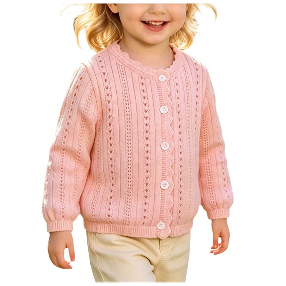 JFOPQVSM Toddler Girls Cardigan Long Sleeve Ruffle Bolero Sweater Kids Cotton Button Cropped Knit Sweaters (1-6Y)