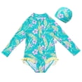 thumbnail image 1 of JFOPQVSM Toddler Girls Rash Guard Swimsuit Long Sleeve Zipper Ruffle Bathing Suit UPF 50+ Beach Swimwear with Swimming Cap 1 10Y, 1 of 9