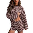 thumbnail image 1 of JFOPQVSM Two Piece Sets for Women Summer Sets 2026 Striped Shirts and Shorts Set Oversized Matching Outfit, 1 of 7