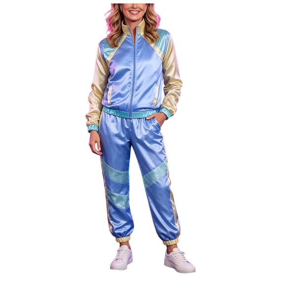JFOPQVSM Unisex Disco Tracksuit Jacket and Pants Jogging Outfit Retro Two Piece Set