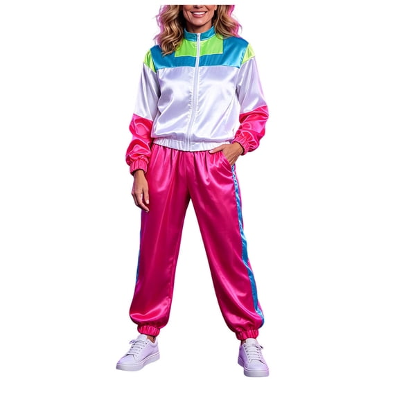 JFOPQVSM Unisex Disco Tracksuit Jacket and Pants Jogging Outfit Retro Two Piece Set