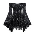 thumbnail image 1 of JFOPQVSM Women Gothic Off The Shoulder Dress Long Bell Sleeve Mesh Short Dresses Halloween Dress-Up, 1 of 9
