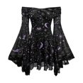 thumbnail image 1 of JFOPQVSM Women Gothic Off The Shoulder Dress Long Bell Sleeve Mesh Short Dresses Halloween Dress-Up, 1 of 7