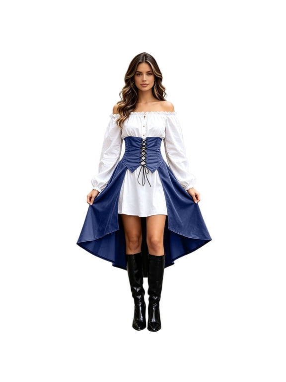 Women Midi Red Traditional Dress Women Dirndl Dress with Dirndl Apron for Oktoberfest