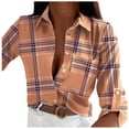 thumbnail image 1 of JFOPQVSM Women Shirts Casual Lapel Shirt Korean Fashion Tops and Blouses Elegant Long Sleeve Top Womens Button Down Shirts Office Lady Blouse Brown M, 1 of 5