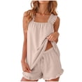 thumbnail image 1 of JFOPQVSM Womens Pajama Set 2 Piece Smocked Sleeve Top and Ruffle Shorts with Pocket Sleepwear Bridal Pj Sets for Party, 1 of 7