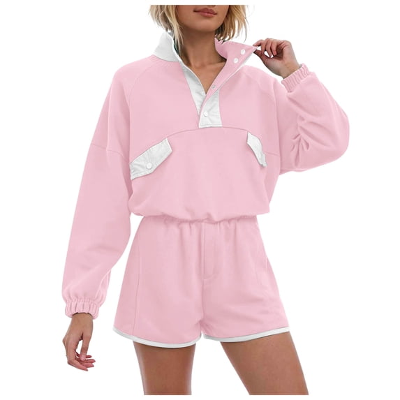 JFOPQVSM Womens Workout Sets Athletic Short Sweat Set Activewear 2 Piece Outfits Pullover Long Sleeve Sweatshirt and Shorts