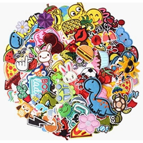 JFT 60pcs Random Embroidered Patches Iron-On/Sew-On Appliques for Clothes, Pants, Hats & DIY Projects