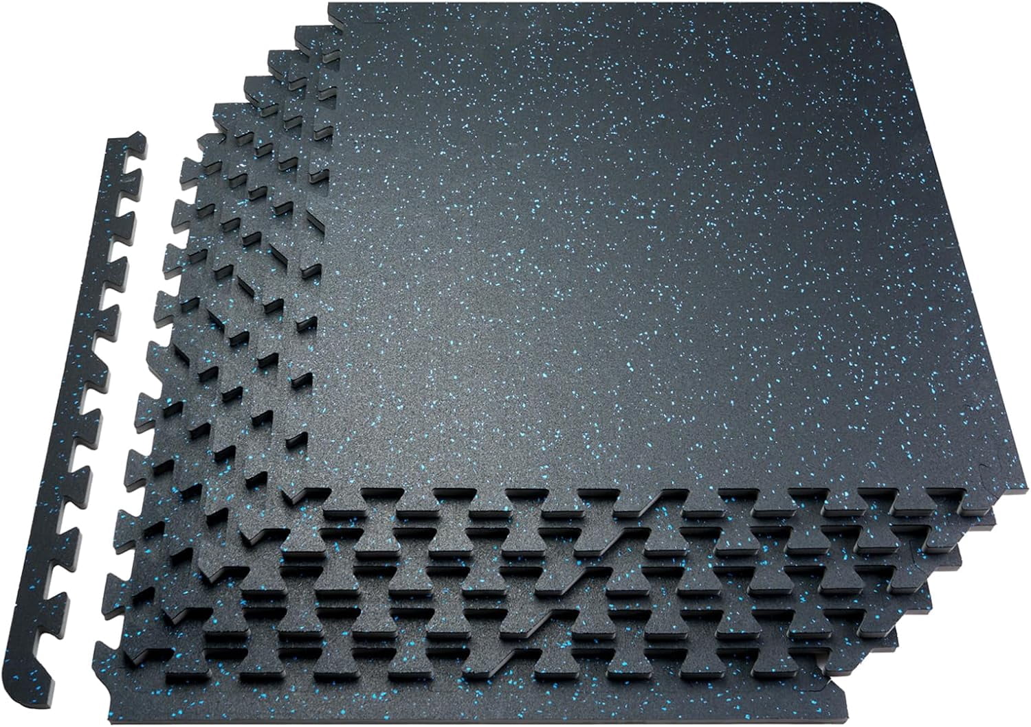 JFTER 0.56Inch 24sq.ft 6 Tiles Gym Flooring for Home Gym, Rubber Top with High Density EVA Foam, 25 x 25In Gym Floor Exercise Equipment Mats, Interlocking Gym Mats, Puzzle Workout Mats, Black & Blue