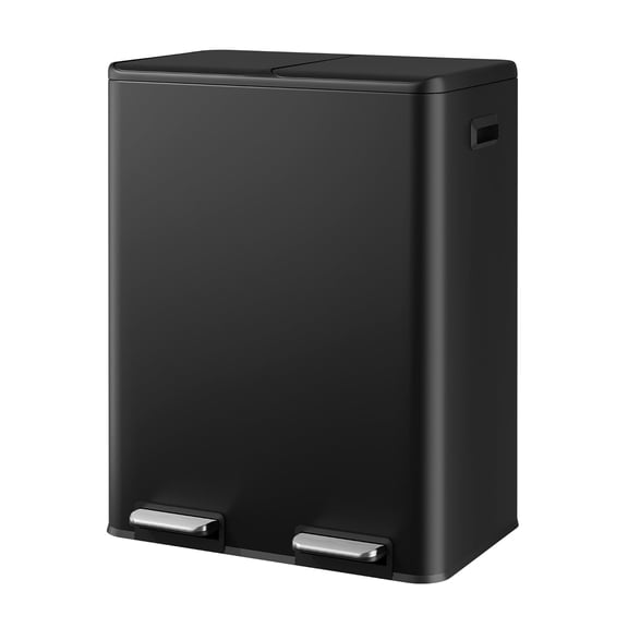 JFTER 2 x 8 Gallon Stainless Steel Dual Trash Can, Double Trash Can Kitchen with Soft-Close Lid, Trash and Recycle Bin Combo, Kitchen Garbage Can with Deodorizing Filter Box and Inner Buckets, Black