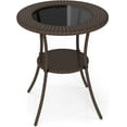 thumbnail image 1 of JFTER 25.5" Wicker Patio Dining Table, Outdoor Round Bistro Side Table with Tempered Glass Top and Storage Shelf, for Balcony, Garden and Backyard, 1 of 9