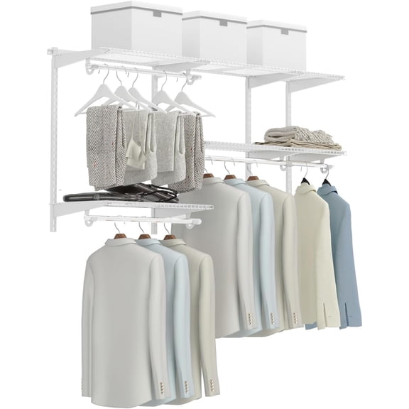 JFTER 3 to 5 FT Custom Closet Organizer System Kit, Wall-Mounted Storage Organizer with Wire Shelving and Hanging Rods, Adjustable Closet Organizer Kit, Configurations Custom Closet for Bedroom