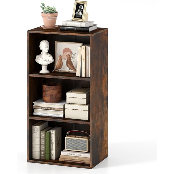 JFTER 3-Cube Bookcase, Floor Standing Open Bookshelf w/7-Position Adjustable Shelf, Anti-Toppling Kits, 3-Tier Cubby Storage Display Shelf for Study Home Office (Rustic Brown, 1 Pack, 3-Tier)