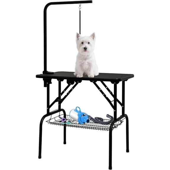 JFTER-32 Inch Dog Grooming Table - Pet Grooming Table - Foldable, Adjustable Arm, Portable, Non-Slip Grooming Table for Dogs at Home - Black