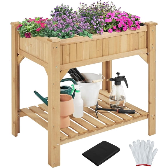 JFTER 36'' Hx25'' Wx37'' L Raised Garden Bed 8 Pocket Herbs Garden Planter Outdoor Horticulture Vegetables Standing Planters Boxes with Grow Grid