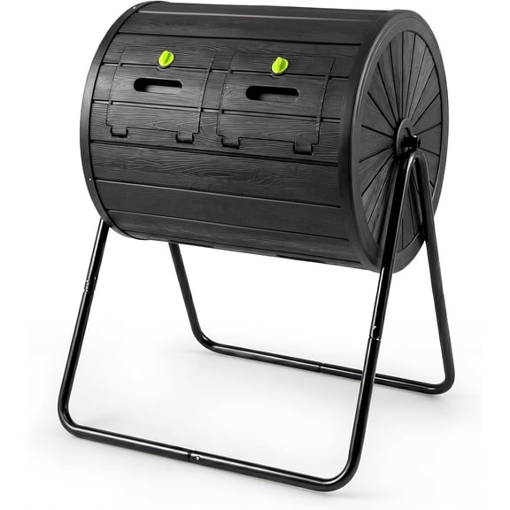 JFTER 37.5 Gallon Compost Bin, Fast Assemble Tumbling Composter, Dual Chamber Composter Tumbler & 2 Lockable Doors, Rotating Compost Bin for Outside, Backyard, Garden and Yard (Black, 37.5 Gallon)